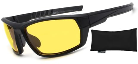 ZAVISH Anti Glare Night Driving Glasses Polarised Night Vision Men Women Yellow Tinted UV400 Sunglasses TAC Lens Matt Black Wraparound Comfortable Frame & Case