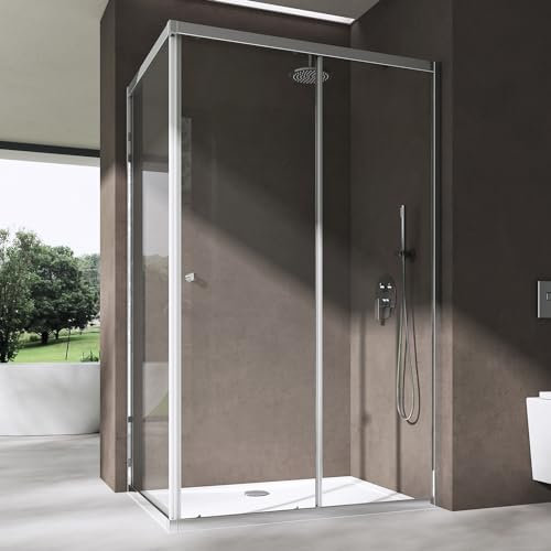 doporro Duschkabine Schiebetür Duschabtrennung 90x90cm Eckeinstieg Klarglas Eckdusche ESG Glas Höhe 190cm Ravenna16L K