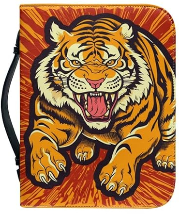 Kuiaobaty Paint Tiger Buchhülle für Notebook, Neuheit brüllender Tiger-Griff, Kunstleder, mit Innenfächern für Handy, Stift