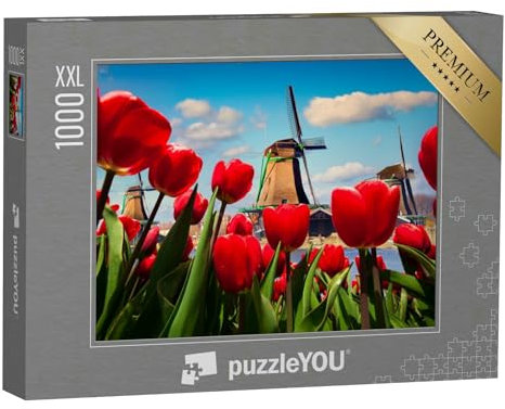 Puzzle 1000 Teile XXL „Eine der berühmten niederländischen Windmühlen mit Tulpen“ – aus der Puzzle-Kollektion Holland
