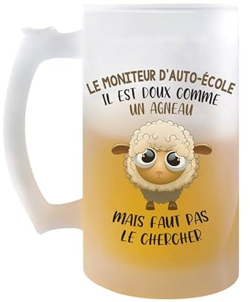 Chope Le moniteur d'auto-école Doux comme un Agneau | Verre à bière Pinte Métier Collègue Cadeau Travail Boulot Départ Retraite