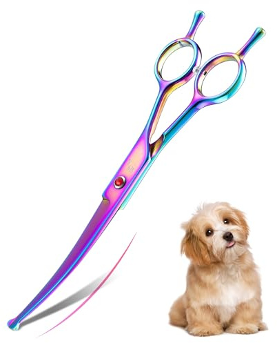 Tijeras de Peluquería Canina Curvas DRGSKL Profesionales Puntas Redondeadas Tijeras de Peluquería para Mascotas Perros Gatos Acero Inoxidable Japonés 440C Arcoíris