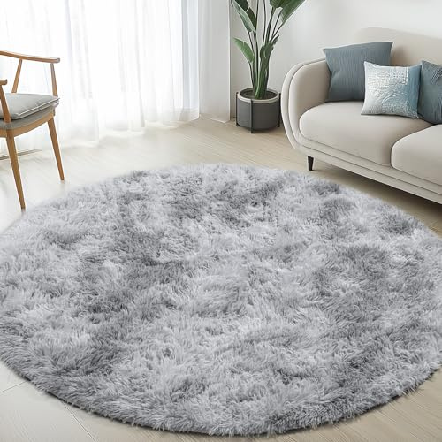 Sour Lemon Teppich Schlafzimmer 160x160cm, Grau Teppich Flur Läufer | Rutschfest Schlafzimmer Teppich Waschbar Flauschiger Wohnzimmerteppiche Zottelige Weiche Teppiche für Kinder Flur Wohnzimmer