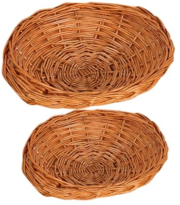 PRETYZOOM 2pcs Woven Rattan Basket for Bread Serving Fruit Storage Holder Kitchen Table Tray in Natural for Dining Decor