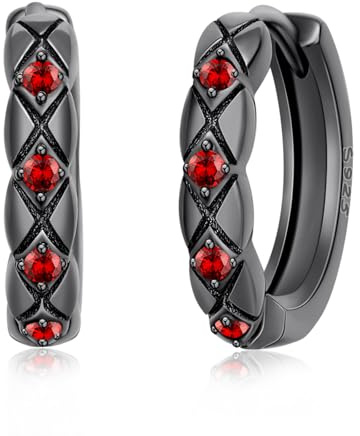 Schwarze Creolen 925 Sterling Silber Punk Ohrringe | Minimalistische schwarze Huggie Creolen Punk Stil moderner Alltagsschmuck für Damen Herren