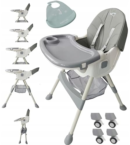 BDW - 4in1 Baby Stuhl - Hochstuhl Baby - ab 6 Monaten - Kinderstuhl mit Fußstütze, Gurt, Tisch - Kindersessel - Kinderhochstuhl, Hochstuhl Baby mit Liegefunktion, Babystuhl Klappbar - Grau