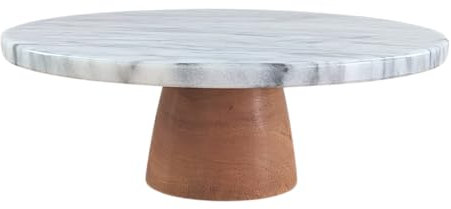 Plateau rotatif en marbre Lazy Susan de 30,5 cm avec base en bois, plateau rotatif, plateau à fromage, plateau tournant de cuisine