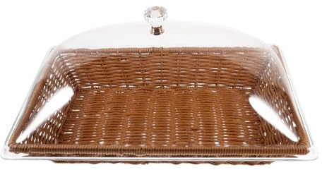 HOLIDYOYO Woven Bread Basket with Transparent Lid 8 Inch Food Fresh-Keeping Basket for Fruits Snacks Desserts Tabletop Serving Tray Suitable for Home Kitchen Restaurant