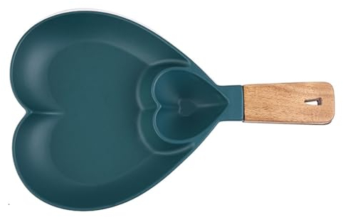 Jarsense Heart Shape Chip and Dip Bowl,Chip and Dip Platter Tray with Wooden Handle,Nacho Tray Dip Dishes,Reusable Party Serving Trays and Platters,for Breakfast,Salads,Burger Plate Green