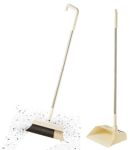 Fukamou Set Scopa e Paletta,Scopa da Terra con Manico Lungo |Set di Palette per Scope Portatili per casa, Camera, Pavimento 'Ingresso e uffici