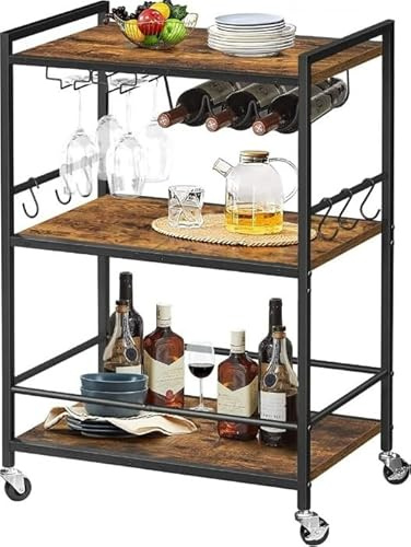 Hoppa! - Servierwagen, Barwagen - Mit Weinregal und Glashaltern – Metall – Holz – 60×33×83 cm
