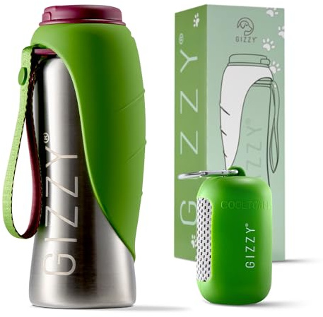 GIZZY® Trinkflasche Hunde für unterwegs - auslaufsicher & robust aus Edelstahl, in 2 Größen inkl. weichem Hundehandtuch | Trinkflasche Hund I Hundetrinkflasche für unterwegs für alle Hunde
