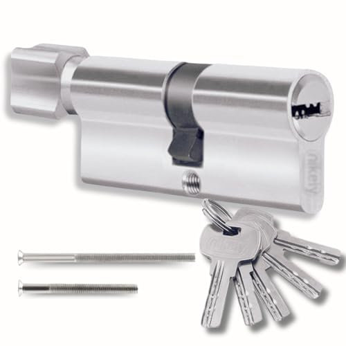 Lock Cylinder 40/40mm with 5 Single Keys, Profile Cylinder with Knob, Set of Two Screws Easy Mountable Door Garage Door Lock Length 80mm