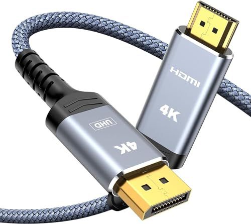 Highwings 4K DisplayPort auf HDMI Kabel 4.5M, Unidirektionaler DP für HDMI | DP auf HDMI Verbindungskabel Unidirektionaler Nylon Geflochtener DisplayPort zu HDMI für Monitor, TV, Projektor, Laptop, PC
