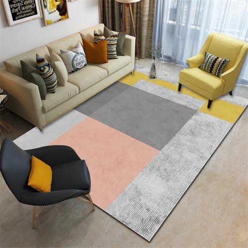 Teppich Boden Rosa grau gelb minimalistisches Design leicht zu reinigen Rutschfester Teppich,küchen läufer modern küche deko,140x200cm