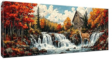 Malen Nach Zahlen Erwachsene, Wald Hütte, DIY Vorgedruckte Leinen Leinwand Anfänger Kinder Ölgemälde Kits, Home Haus Dekorieren Geschenk mit 3 Pinsel und Acrylpigment, 70x140cm (Ohne Rahmen) W-186