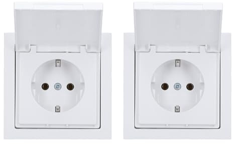 Busch-Jaeger future linear Set 2x Klappdeckelsteckdose + 1-fach Rahmen | 2x 20 EUK-84 SCHUKO Steckdose mit Klappdeckel + 2x 1721-184k Abdeckrahmen 1-fach studioweiß
