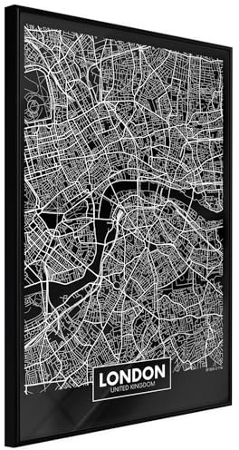 KunstLoft Poster 'City Map: London (Dark)' 30x45cm | Schwarzer Bilderrahmen | Full-HD-Druck auf hochwertigem Papier