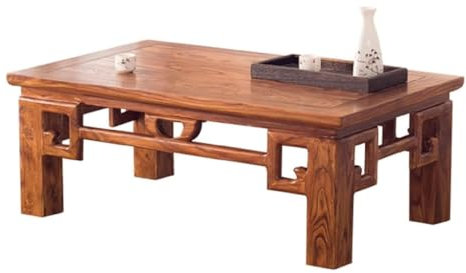 KLJUddGY Bodentisch Bodentische, Ulmenholz, Erkerfenstertisch, chinesischer antiker geschnitzter Teetisch, Zen-Couchtisch, Retro-Kleiner niedriger Tisch, platzsparend einzigartig