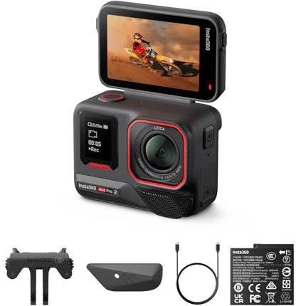 Insta360 Ace Pro 2 Pack Dual Akku – wasserdichte 8K-Action-Kamera mit Leica, 1/1,3 Zoll Sensor, Dual-KI-Chip, niedrige Lichtqualität, fortschrittliches Audio, klappbares Display, KI-Edition, Motorrad
