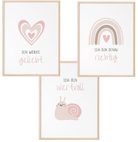 Mutzauber® Poster Affirmationsposter A4 A3 Kinderzimmer Jungen Mädchen Bilder Kinderzimmer Motivation Bär Tiere Kinder Kindergarten verschiedene Motive Wandposter (A4 Schnecke rosa)