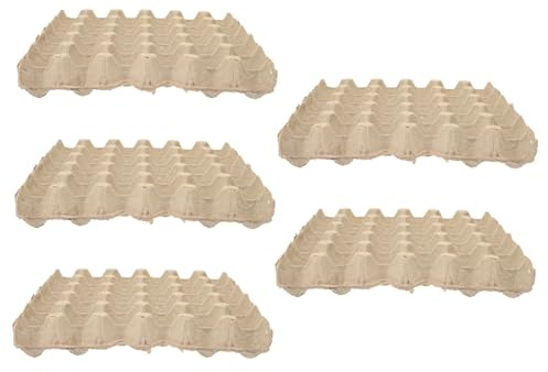 Eierpapier Zellstoffkarton 5 Stück-pack 30 Fächer, aus Papierbrei | Beige, Stapelbares Schlankes Design mit Rillenkontur, Platzsparend und Bruchsicher 21 Day Fix