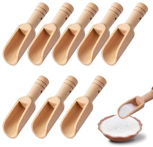 Qianeffort 8PCS Small Wooden Spoons, Mini Wooden Scoop, 7.4cm Natural, Beige, Wood, SPOON