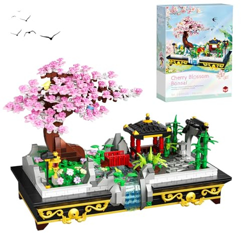 Hallisun Cherry Blossom Tree Building Set Japanese Sakura Bonsai Block, Flowers House Mini Bricks Building Kit, Home Office Decoration, Creative Toys Gift for Adults Teens Children Kids 8+, 1008 pcs