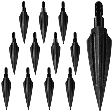 KURUGEILI 12-pack 100/125/150 korn bågskytte, traditionella bredhuvuden, stålprickar, skruv-i-jaktpilhuvuden, pilspets för compound, recurvebåge och korsad