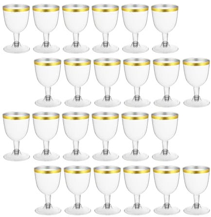 Cepas de vino de plástico reutilizables, 24 piezas 160 ml de copas de vino con borde de oro transparente, con copas de vino de plástico de borde dorada para bodas, cumpleaños, cócteles de fiestas
