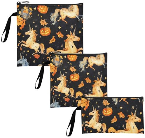 miaozhen Bolsas reutilizables para sándwiches y aperitivos, diseño de unicornios de Halloween, calabaza, multiusos, para niños, almuerzos escolares y adultos, paquete de 3 loncheras para adolescentes