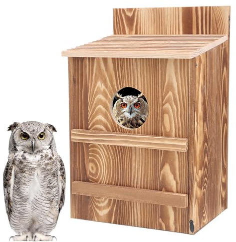 Eulenhaus - Holz Eule Nistkästen | Runde Öffnung Holz Eulenhaus, Einfache Montage Outdoor Eule Nistkasten Groß Vogelhaus für Turmfalken Vögel, Inklusive Befestigungsschrauben