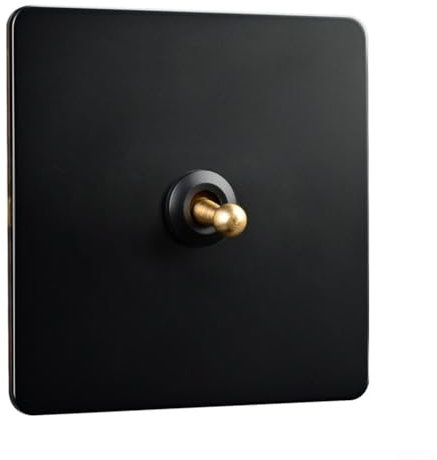 Besttoolifes Stainless Steel Wall Toggle Light Switch 86mm Panel 1-Way 2-Way Brass Rod Black Fireproof Indoor Lighting Control Incandescent Energy-Saving Lamps(1 Gang)