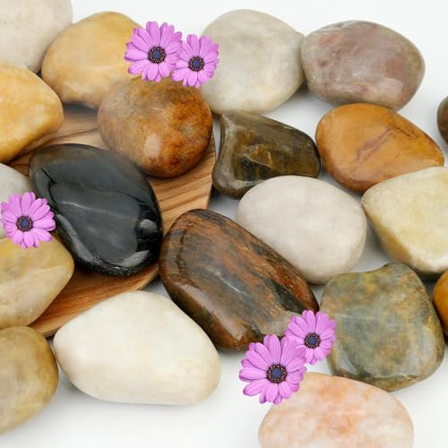 NUPICK 16lb Mix River Rocks for Outdoor Landscaping, 2-3 Inch Pebbles for Indoor Plants, Natural Polished Aquarium Gravel, Decorative Rocks for Succulent, Garden, Vases Fillers, Bird Baths
