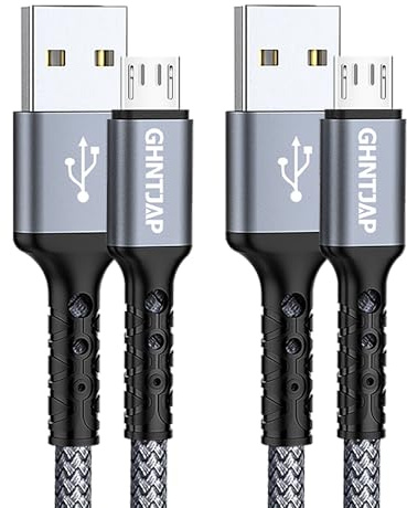 GHNTJAP Micro USB Kabel,[2Stück 3M],Micro USB Ladekabel,Nylon Ladekabel für Android Phones kompatibel mit Galaxy S7 S6 S5 Huawei P Smart Kindle PS4 Controller usw. - Grau