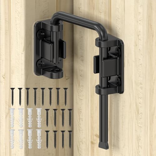 BiceNoning Sliding Door Loop Lock, 90/180 Degree Stainless Steel Patio Door Latch for Sliding Barn/Single/Double Opening Gate, Shed, Closet, Window, Fence - Home Security Loop Latch (Black-1PC) | Stainless Steel Home Security Loop Latch for Sliding Barn/Single/Double Opening Gate, Shed, Closet, Window, Fence