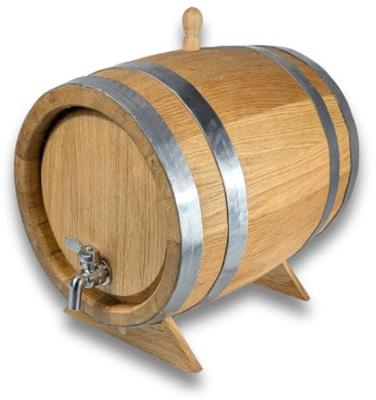 Eichenholzfass 10L mit Edelstahlzapfhahn – Schnapsfass Whiskyfass Weinfass Holzfass inkl. Bock & Stopfen – handgefertigt, innen geflammt klein