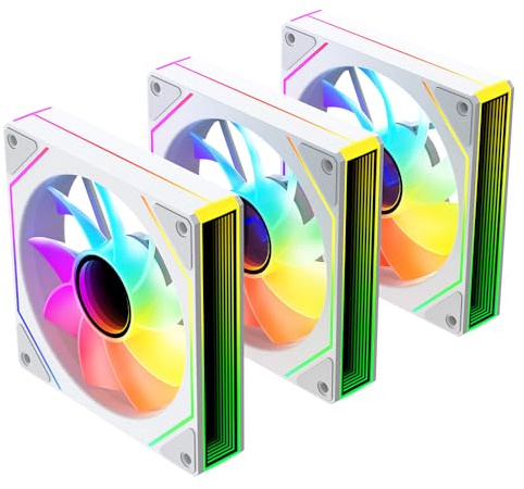 Jungle Leopard Prism4MAX-X3 RGB PC Ventola 120MM 3er Pack[Infinite Mirror][HDB]58.36CFM/1600RPM/26LEDs 5V3PIN ARGB und 12V4PIN PWM Ventola (Bianco Reverse Blade)