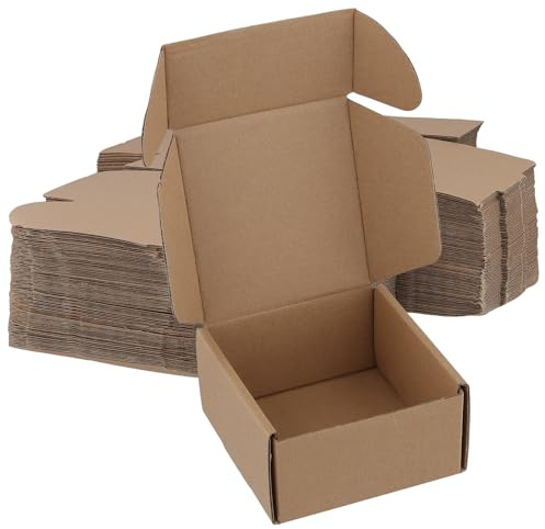 PUCSIQ 50 Scatole di Cartone Ondulato per Spedizione, 10,2 x 10,2 x 5,1 cm, Piccole Scatole Kraft a Tre Strati per Imballaggio, Pacchi, Trasloco e Conservazione