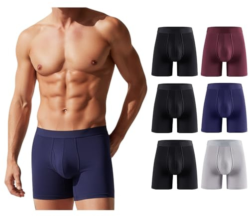 PUTUO långa boxershorts i bambufiber, långa boxershorts för män: andningsaktiva långa kalsonger med gylf för män – mjuka retroshorts – utan skrapande lappar, flerfärgad, M