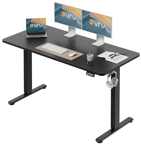 VFU Höhenverstellbarer Schreibtisch 140 x 60 cm, Schreibtisch Höhenverstellbar Elektrisch mit Memory Funktion, Stehpult, Verstellbarer Tisch, Computertisch für Büro, Standing Desk, Schwarz