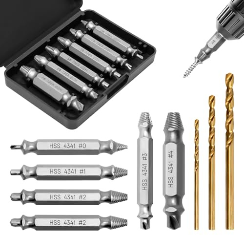 Damaged Screw Extractor Set, 6 PCS HSS Screw Remover with 3 PCS Twist Drill Bit, Easy Out Bolt Extractor Set for Stripped, Rusted and Stubborn Screws