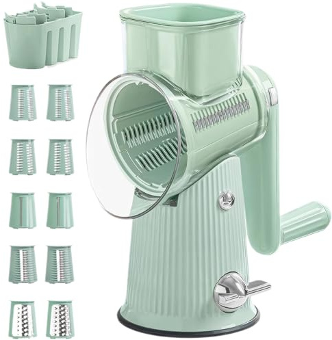 Rallador De Queso Rotativo 5 En 1, Cortador De Verduras, Rallador Giratorio Manual Con Manivela, Verduras Con 10 Cuchillas Intercambiables, Cortador Lavable