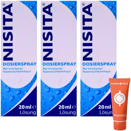 Nisita Dosierspray 3x 20 ml I Isotonisches Nasenspray zur Befeuchtung & Reinigung I Löst Borken & Krusten I Konservierungsstofffrei I Für Klein & Groß I Spar-Set plus Pharma Perle give-away