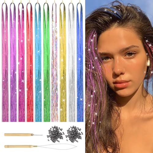 1800 Mèches de Cheveux Pailletés, 47 Pouces, 10 Couleurs, Extensions de Cheveux Féeriques pour Femmes et Filles, Accessoires pour Fêtes et Festivals