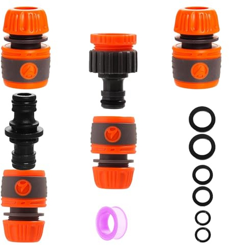 Garden Hose Connectors & Fittings Set - Outside Tap to Hosepipe Connectors for 1/2 & 3/4 Taps, Double Male Hose Connector, Quick Snap-On Hosepipe Fittings Kit + Tape & Seals