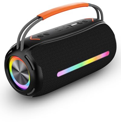 Lizoak Enceinte Bluetooth Portable 40W Stéréo, Double Basses Puissantes, LED Ambiance, IPX7 Étanche, Batterie 2400mAh, TWS, AUX, TF Carte, Haut-Parleur sans Fil pour Extérieur (Noir)