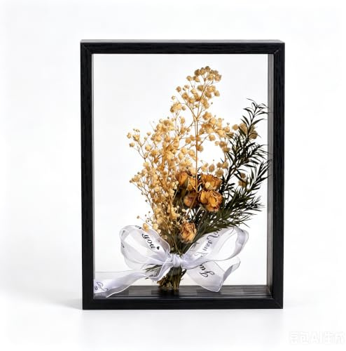 Cadre Photo 3D à Remplir pour Objet, Cadre de Boîte d'Ombre A4, Cadre Photo Profondeur 5cm en Bois, Cadres Vitrine Profond pour Photos Fleurs Souvenirs Médailles (Noir,21x29.7cm)