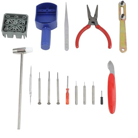 YobiLife Kit de reparación de relojes con removedor de pin, abridor de carcasa trasera, herramienta de barra de resorte, martillo, pinzas, alicates, perforadores y destornilladores para reparación de
