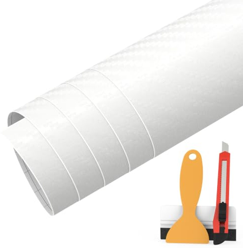FAFALITHIC 30cm x 150cm 3D Carbon Folie Matt Weiß Autofolie Set | Blasenfrei, Kratzfeste, Selbstklebende Carbonfolie für PKW Innen/Außen, Motorrad, Fahrrad